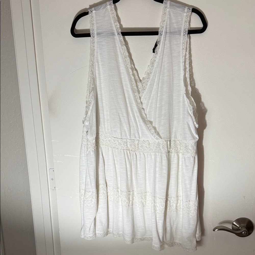 Torrid White Lace Trim Sleeveless Blouse